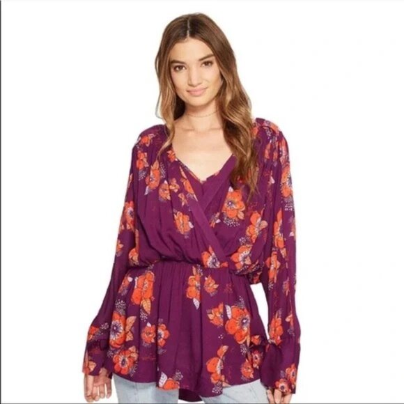 Free People Tops - Free People Tuscan Dreams Floral Plum Tunic. Size S.